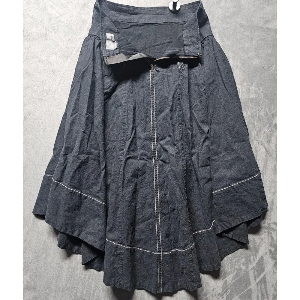 By Anthropologie XS Charcoal Grey Linen Blend Contrast Stitch Denim Skirt
